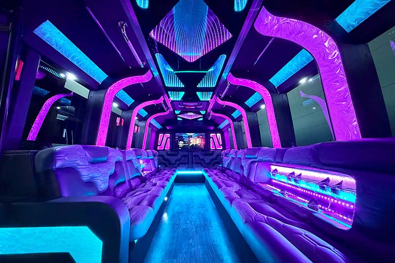 Party bus with cup holders for drinks